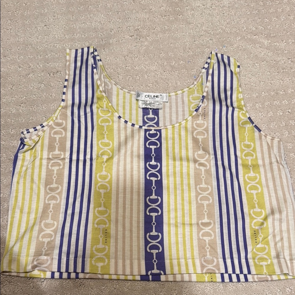 Celine Blue and Yellow Striped Tank Top